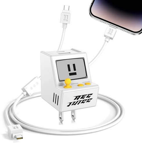 SAMONPOW 30W USB C Charger Block Retro Game Console Dual Port Type C Wall Charger with 4FT Long 2 in 1 USB C Phone Charger Cable for iPhone 17/16/15/14/13/12/11 Pro, Galaxy S26 S25 S24 Ultra White