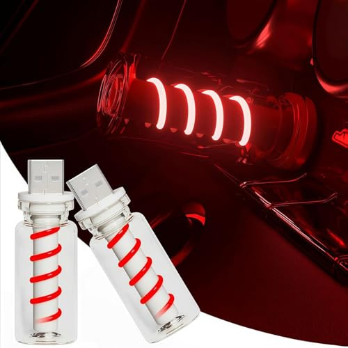 Medrialife 2 PCS Lampe LED pour Voiture USB Rouge, LED Intérieur Voiture Tactile et Dimmable, Mini Lampe d’Ambiance Portable, Accessoire Voiture pour Auto, Chambre, Salon