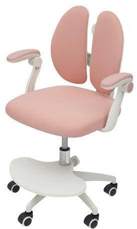 MELAQULY Ergonomisk barnskrivbordsstol, skrivbordsstol barn med dubbelt ryggstöd, barnsnurrstol med armstöd och fotstöd, justerbar höjd för hem, skola (rosa)