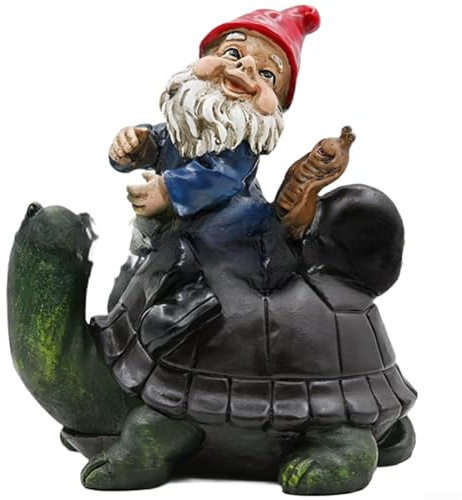 Charmante Gartenskulptur aus Kunstharz mit Elf auf einer Schildkröte für Außenbereiche mit aufwendigen Details für die Landschaftsgestaltung im amerikanischen Stil