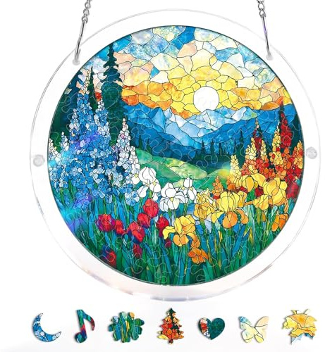 Acrylic Puzzles Suncatcher Window Hanging, Acrylic Jigsaw Puzzle Sun Catchers Moonlit Riverscape Decor Crafts for Living Room Bedroom Summer Balcony Decor