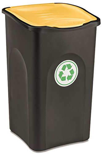 Großer Mülleimer 50L gelbem deckel robust abwaschbar Eimer 37x37x56cm 1,5kg