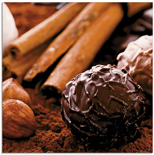 ARTland Wanddeko Glasbilder Wandbild Glas Bild einteilig Quadratisch Essen Süßigkeiten Schokolade Trüffel Kakao Pralinen T5MQ