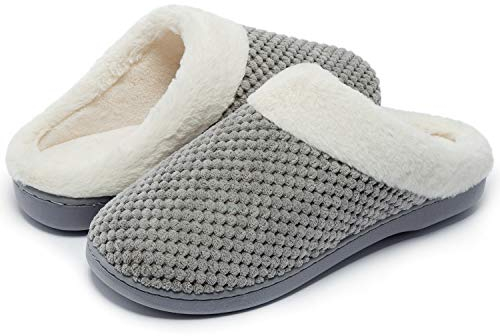 Kuako Zapatillas de Estar por casa con Forro de vellón para Mujer Antideslizantes Espuma de Memoria para Interiores Zapatos cálidos acogedores de la casa