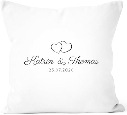 SpecialMe® personalisierbares Kissen zur Hochzeit mit Namen und Datum personalsiert Hochzeitsgeschenk Kissenhülle Weiss Unisize