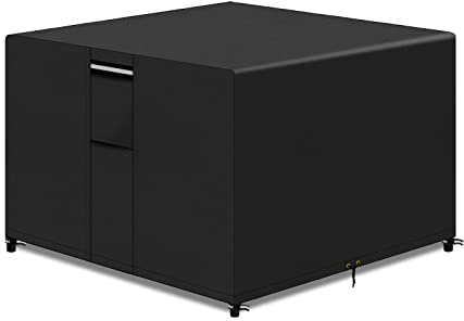PATIO PLUS Cube Rattan Garden Furniture Table Covers with Air Vent, Heavy Duty 600D Oxford Fabric Furniture Covers Waterproof Windproof Anti-UV for Outdoor Garden Square Table, Black 125x125x71cm