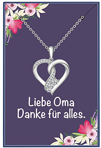 ENGSWA Halskette Damen Silber 925 Herz Anhänger mit Kette Geschenk für Oma