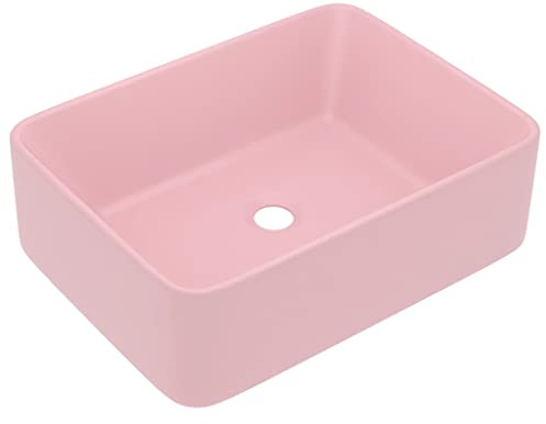 vidaXL Lavabo de Lujo Tocador Montado Encima Piedra Vasija Cuarto de Baño Aseo Indoro Garaje Fácil de Limpiar de Cerámica Rosa Mate