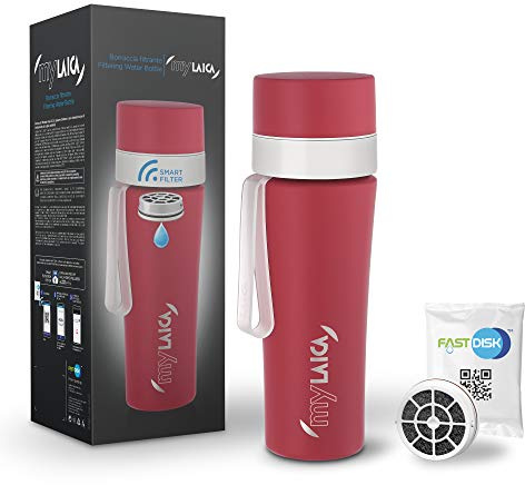 Laica MyLaica Bouteille personnelle de sport, 0,5 L, acier inoxydable, filtrant, rouge