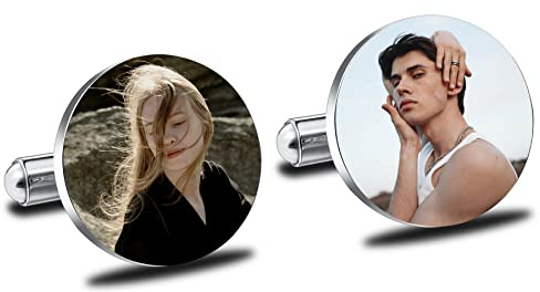 MeMeDIY Männer Manschettenknöpfe Personalisierte Foto/Initiale/Text Edelstahl Manschettenknöpfe für Männer Hochzeit Silber Manschettenknöpfe Set Hochzeit Set Manschettenknöpfe Trauzeugen Geschenke