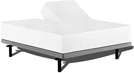 Split Head Mattress Protector for Adjustable or Half Split Beds, 100% Waterproof Terry Cotton - Fitted Sheet Style Flex Top Mattress Cover - 18 Deep Pocket (Split Head Queen-34)