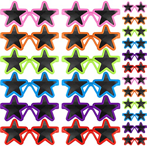 Frienda 24 Pairs Kids Star Sunglasses Bulk Neon 80s Rock Star Toddler Party Favor Funny Glasses Accessories for Rock and Roll Birthday Party Photo Props