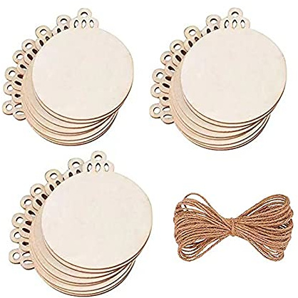 Jaydis 120 Stück 8 cm DIY unlackierte Holz-Weihnachtsschmuck, vorgebohrte Holzkreise, blanko, runde Holzscheiben, hängende Verzierungen für Brandmalerei, Malerei, Hochzeit, Heimdekoration