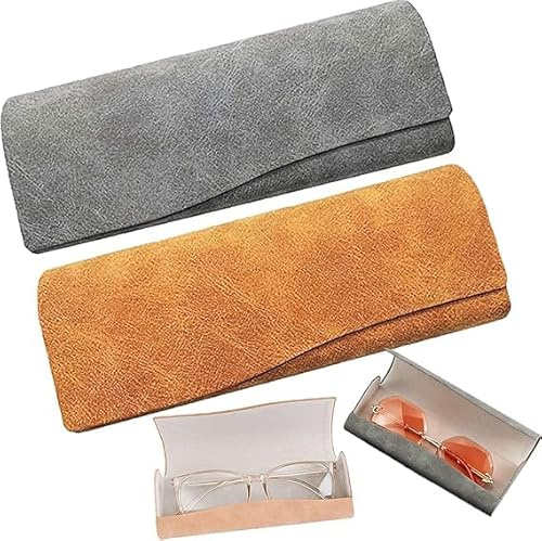 lankai, 2 Pezzi Astuccio per Occhiali in Pelle Morbida, Custodia per Occhiali Retrò Portatile, con Chiusura Magnetica, per Donna Uomo Bambini, Occhiali da Sole, Grigio, Marrone, Taglia unica