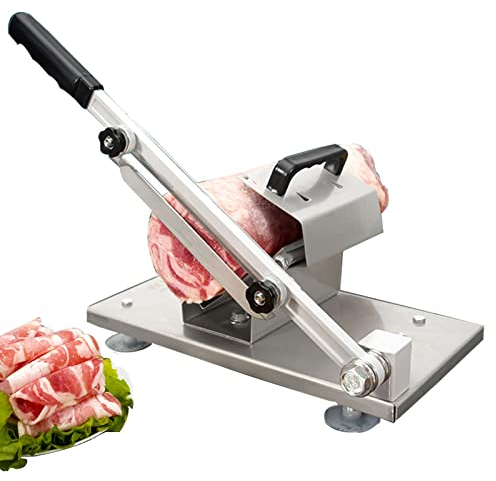 Manual Frozen Meat Slicer, Meat Cutter with Spring Automatic Meat Delivery, Meat Slicer Perfect for Shabu Shabu Hot Pot Barbecue, 60 Tablets/Min, Slice Thickness Adjustable