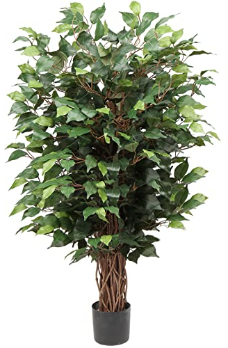 Hollyone Ficus Benjamini konstväxt, konstgjorda växter stor, konstträd 91 cm högt med 546 blad, perfekt för matrummet och entrédekoration och inredning