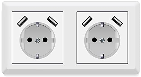 Steckdosen mit USB, (max. 5 V 3,4 A) Schuko-Steckdose USB Embedded System 55 reinweiß glänzend Wandsteckdose Steckdose nur 32 mm tief (Usb C Weiß（3,4A）) …