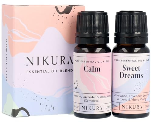 Nikura Anxiety Relief Essential Oil Blends Set - 2 x 10ml | Anti-Anxiety & Sweet Dreams | Essential Oils For Diffusers for Home, Aromatherapy | Lavender Oil for Sleep, Bergamot, Ylang Ylang for Stress