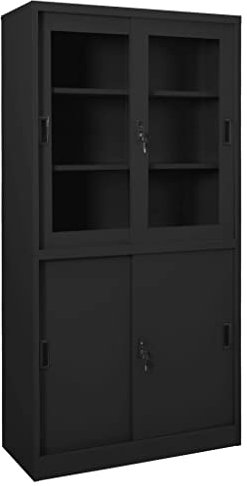 Büroschrank mit Schiebetür,Freistehender Büroschrank Aktenschrank Metallschrank Lagerschrank Materialschrank,für Unternehmen,Büro,Schule,Anthrazit 90x40x180 cm Stahl(Einfacher Zusammenbau)