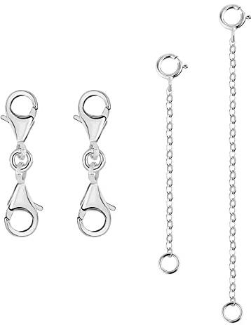 ALEXCRAFT Silver Necklace Extender 2 Pcs Necklace Extender Silver 2 Pcs Silver Double Lobster Clasps White Gold Plated Chain Extender for Necklace Bracelet Anklet