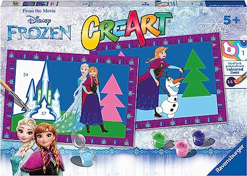 Ravensburger CreArt 5 Years Junior: Die Eiskönigin — Malen mit Zahlen für Kinder ab 5 Jahren, Malset mit 2 Brettern, ergonomischem Pinsel und Farben, 32 x 22 cm, Geschenkideen für Kinder ab 5 Jahren