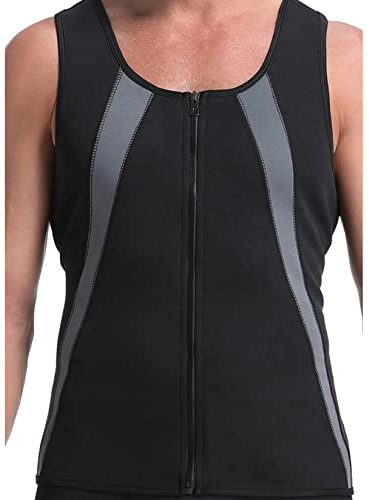 Schweiß Sauna Anzug für Männer für Bauchkontrolle, Schlanke Shapewear Tops Reißverschluss Slimmer Kompressionsstrumpfhose Sport - Ärmelloses Gut