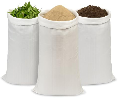 10er Set PP Gewebesäcke 60x100cm – robuste, wiederverwendbare Transportsäcke & Aufbewahrungssäcke, ideal für Getreide, Garten, Baustelle & Lagerung, 50kg, Weiß