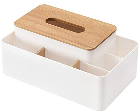 Scatola multifunzione per fazzoletti con scomparti, porta fazzoletti in bambù, rettangolare, porta fazzoletti, porta fazzoletti, scatola cosmetica, dispenser per fazzoletti cosmetici, telecomando