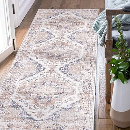 TOPICK Teppich Fußmatte Waschbar Fussmatte Innen Hellrot Vintage Blume Dünner Faltbar Türmatte Abtreter rutschfest Teppich für Haustür Eingangs Küche Patio Flur Schlafzimmer 90x150cm