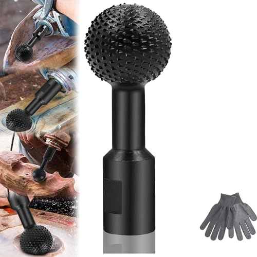 Kugelfräser Holz Schnitzen, 14mm Holzfräser Frässcheibe mit Handschuhen - Raspelscheibe Kugelmeißel Schleifscheiben Kugelmeißel Feilenschleifköpfe Geeignet für 115/125 mm Winkelschleife