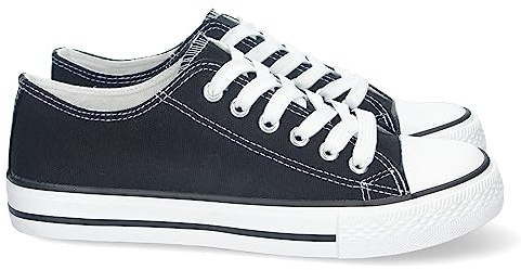 Zapatilla Plana de Mujer, Comoda, con Material de Lona, Estilo Bamba Casual, y Cierre de Cordones