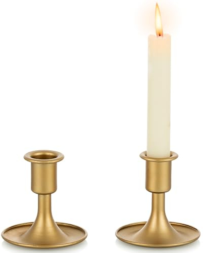 Candlestick Holders Taper Candle Holders, Romadedi Gold Candle Stick Candle Holder for Table Centerpiece,Wedding Reception,Festive Christmas Mantel Decoration or Home Decor, Set of 2