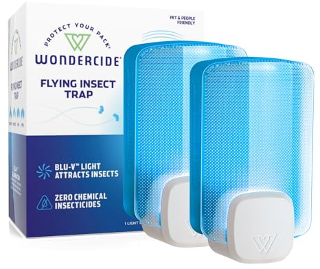 Wondercide - Flying Insect and Fly Trap - Indoor Bug Catcher for Fruit and House Flies, Gnats, Moths, and Mosquitoes - Starter Kit for Home and Kitchen - 1 Plug-in Light and 1 Cartridge