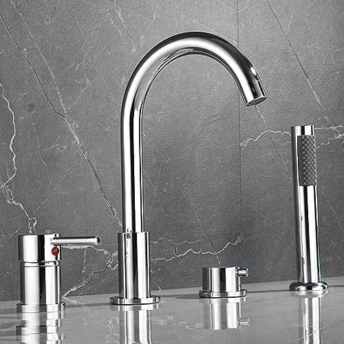 4-Loch Wannenrandarmatur Wannenkombination Wannenarmatur Kalt Und Kalt Multifunktions Wasserhahn Badewanne Armatur Badewannenarmatur Mit Ausziehbarem Handbrause,Silber