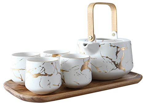 FrEshn Emaille Tasse Marmorierender Haushalts-Tee-Set Japanischer Stil Schwarz-Weiß-Keramik-Nachmittag Teeschale mit Akazien-Mangiumbasis-Unterstützung-Teekanne Porzellantasse (Size : Dull)