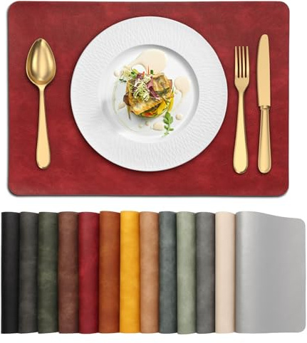 UnivoColors Platzsets, hitzebeständig, waschbar, 30,5 x 43,2 cm, wasserdicht, abwischbar, PU-Tischsets für Küche, Esszimmer, Rot, 8 Stück