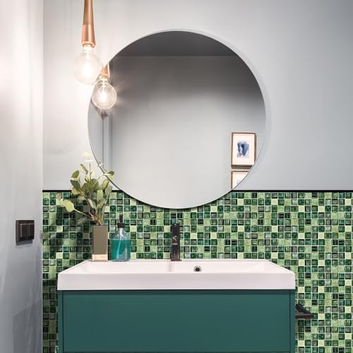 Piastrelle Adesive Cucina 10x10cm Mosaico Verde Scuro Pavimento pvc Adesivo Mobili Decorazioni Piastrelle Adesive Bagno Impermeabile Paraschizzi Cucina Adesivo Piastrelle Adesive (60 Pezzi)