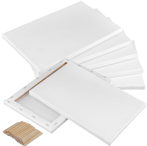 HAKZEON 10 Pack 20 x 25 cm Stretched Blank Canvas, 8 x 10 Inch Artist Blank White Cotton Canvas Frame Stretcher with Tightening Keys for Acrylic Painting, Oil Painting, Wet Dry Art Media