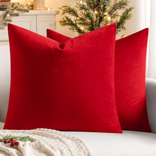 MIULEE 2er Set Kissenbezug 40x40 cm samtkissen couchkissen Hellrot | Kissenhülle Dekorative Dekokissen Sofakissen Wurfkissenbezug mit Verstecktem Reißverschluss Sofa Schlafzimmer