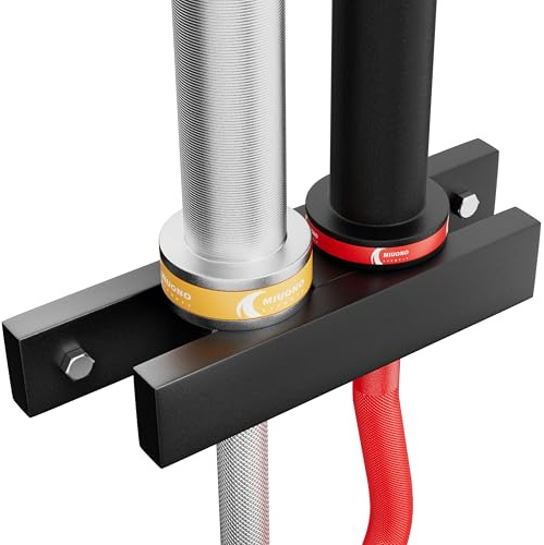 MIUONO Barbell Holder, Wall Mount Barbell Storage Hanger for Vertical Barbell Wall Rack, Garage Gym Olympic Bar Holder, Fits Under 40 mm Bar in Size
