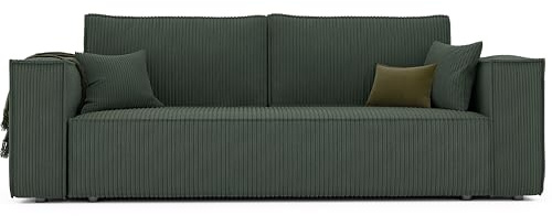 Schlafsofa 3 Sitzer mit Bettkasten 240 x 105 cm Grün | 240 x 105 cm, Bequem sitzen, Schlaffunktion, Wohnzimmer und Gäste, Integrierter Bettkasten