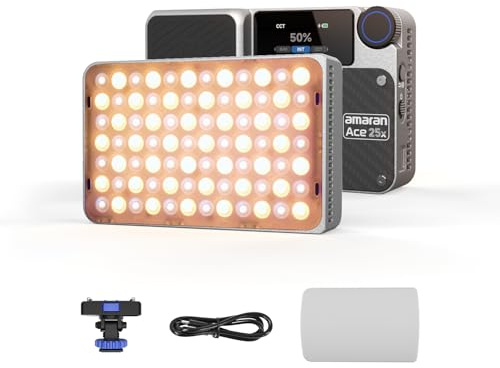 Amaran Ace 25x Luz LED Bi-Color, 32W Luz de Vídeo On-Camera, 2700K-6500K, 6320 Lux @ 0,5m, Carga Rápida USB-C, Montaje Magnético, 9 Efectos Iluminación, Control Inalámbrico con App amaran - Sliver