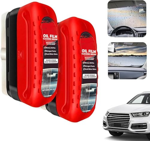 Lot de 2 brosses de nettoyage multifonctionnelles pour film d'huile de voiture, 120 ml, nettoyant pour film d'huile de verre, nettoyant pour pare-brise, film oléophobe, pour vitres de voiture