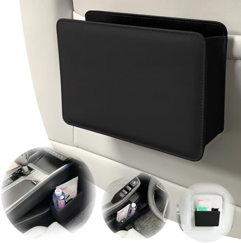 HIPATU Leder Auto Mülleimer für VW Tiguan 2009-2023, Klein Auto-Mülleimer Organizer Aufbewahrungsbox, Faltbarer Automülleimer Automüllbehälter Auto Zubehör,A-Black