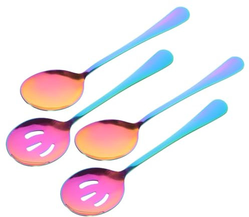 COLLBATH 4stücke Servierlöffel Mit Schlitzen Aus Edelstahl Schlitzlöffel Für Küche Und Haushalt Tragbar Für Obst Desserts Salat Und Snacks Ergonomisch Leicht Zu Reinigen