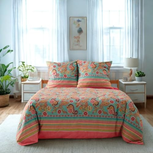 Bassetti Granfoulard Completo Letto Matrimoniale, Lenzuola Puro Percalle di Cotone, Lenzuolo Sopra con Balza Copriletto, Sotto con Angoli Maxi e 2 Federe Rapallo T1