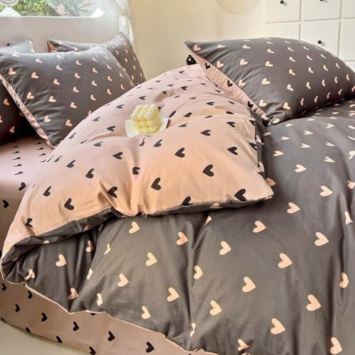 Nayoroom Herzchen Bettwäsche 135x200 Rosa Schwarz Herz Muster Bettbezug Set 2teilig Mädchen Pink Herzen Aesthetic Cute Mikrofaser Bettwäsche-Sets mit Reißverschluss und 1 Kissenbezug 40x80