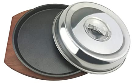 OKUMEYR Fuente Para Hornear De Metal Redonda De Madera Para Comida Occidental Para Asar Bistec
