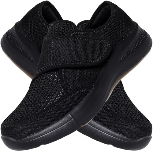 AZMAHT Scarpe Comode Anziani Sandali Larghi Comodi Scarpa Diabetica Donna Scarpe Anziani Donna Scarpe Elasticizzate Donna Piede Pianta Larga Donna,Nero,39 EU