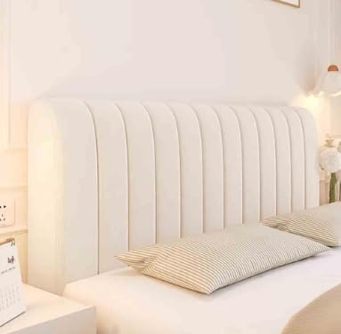 Hearda Bett Kopfteil Bezug 180 cm, Beige Gesteppter Verdicken Kopfteilbezug Mit Füllung, Staubdichte Dehnbare Betthusse Kopfteil, Headboard Cover Waschbar